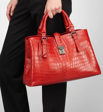 Bottega Veneta 暗红软鳄鱼皮Roma手提包