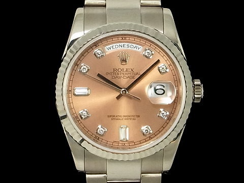 ROLEX 劳力士 DAY-DATE 118239 顶级18K白金 原厂钻石时标 香槟色面盘 自动手表