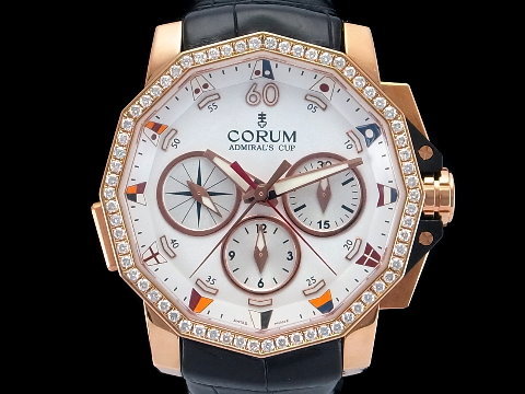 CORUM 昆仑 Admiral`s Cup 44 海军上将 玫瑰金 追针 记时码表 精镶钻框 限量300只