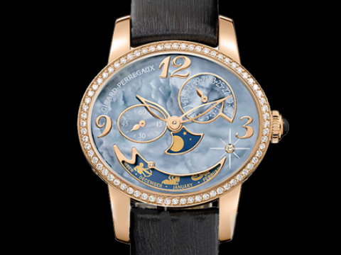 GP Girard perregaux 芝柏表 Cat s Eye 猫眼 年历星相钻表 特殊蓝色面盘 玫瑰金款 近全新品