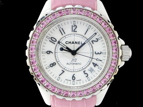 CHANEL 香奈儿 J12 38mm 粉红钢玉表圈 H1337 白陶瓷 皮带款