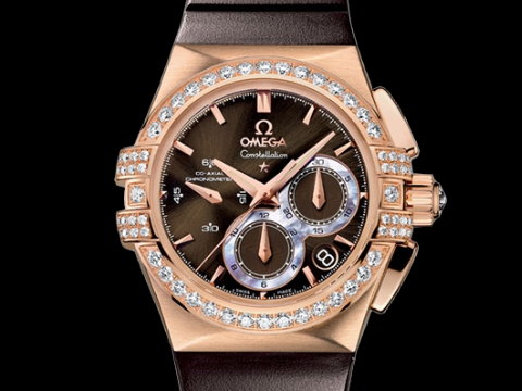 OMEGA 欧米茄 星座系列 双鹰 玫瑰金 橡胶表带 计时码表 全新品